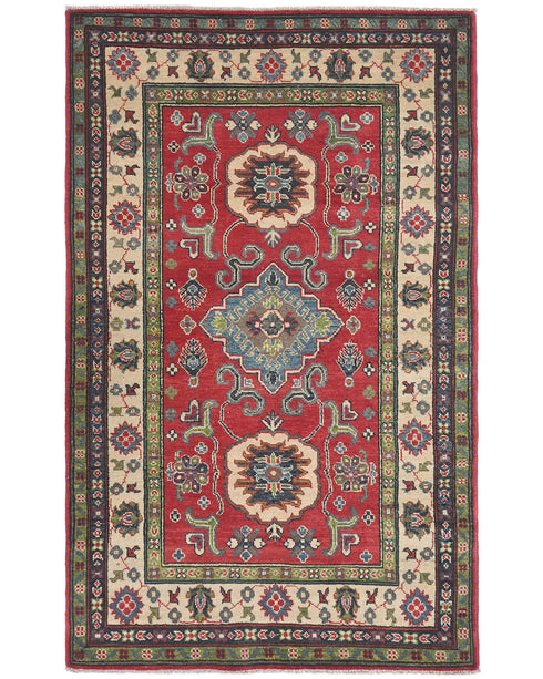 4x6 Red Kuba Afghan Hand Knotted Wool Area Rug